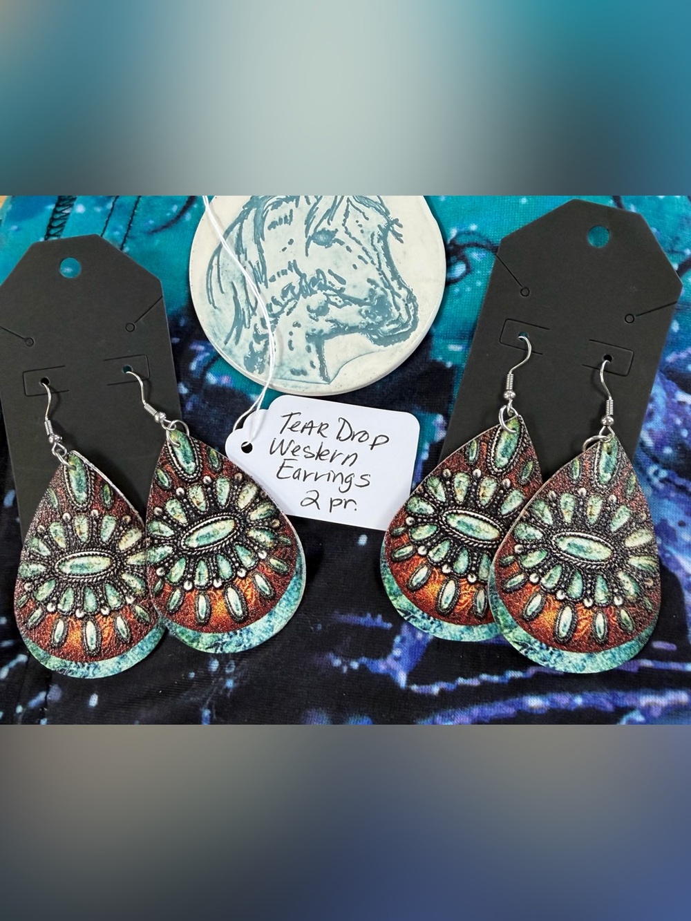 Teardrop Western Earrings 2 pairs in Turquoise & Copper (S)